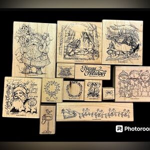 Stampin’ Up Classic Retired Christmas/Holiday Wooden Stamps